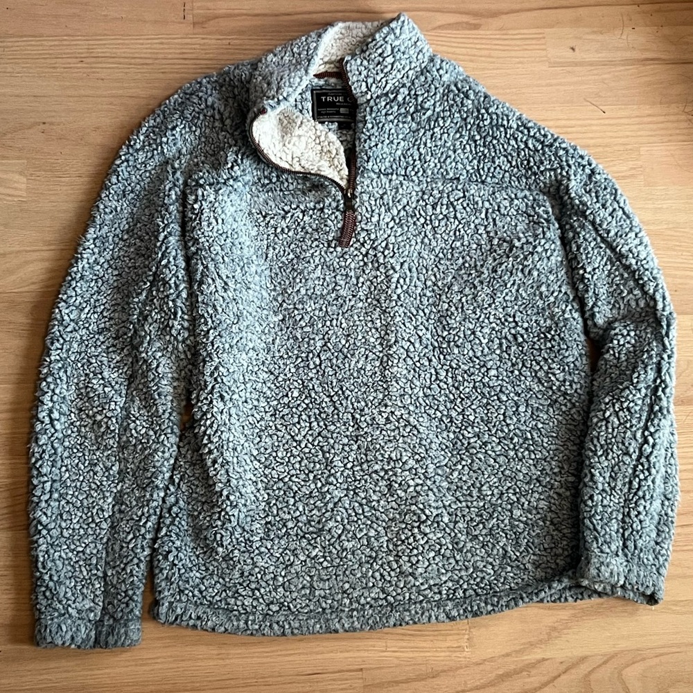 True Grit Frosty Tip Snow so Blue Half Zip Sherpa Pullover M